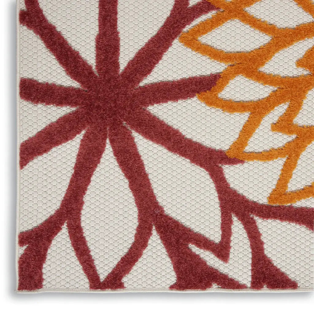 2' X 12' Red Floral Non Skid Indoor Outdoor Runner Rug - Homeroots - Flyclothing LLC