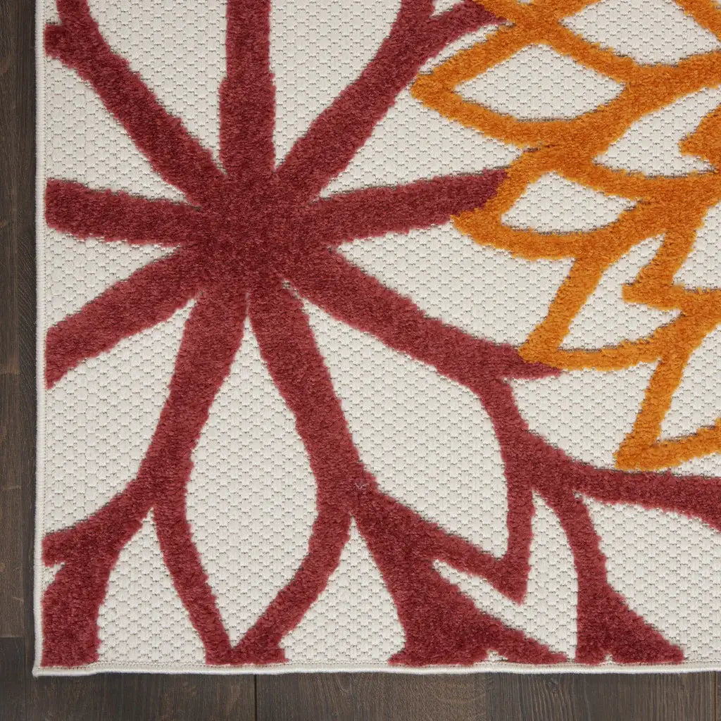 3' X 4' Red Floral Non Skid Indoor Outdoor Area Rug - Homeroots - Flyclothing LLC