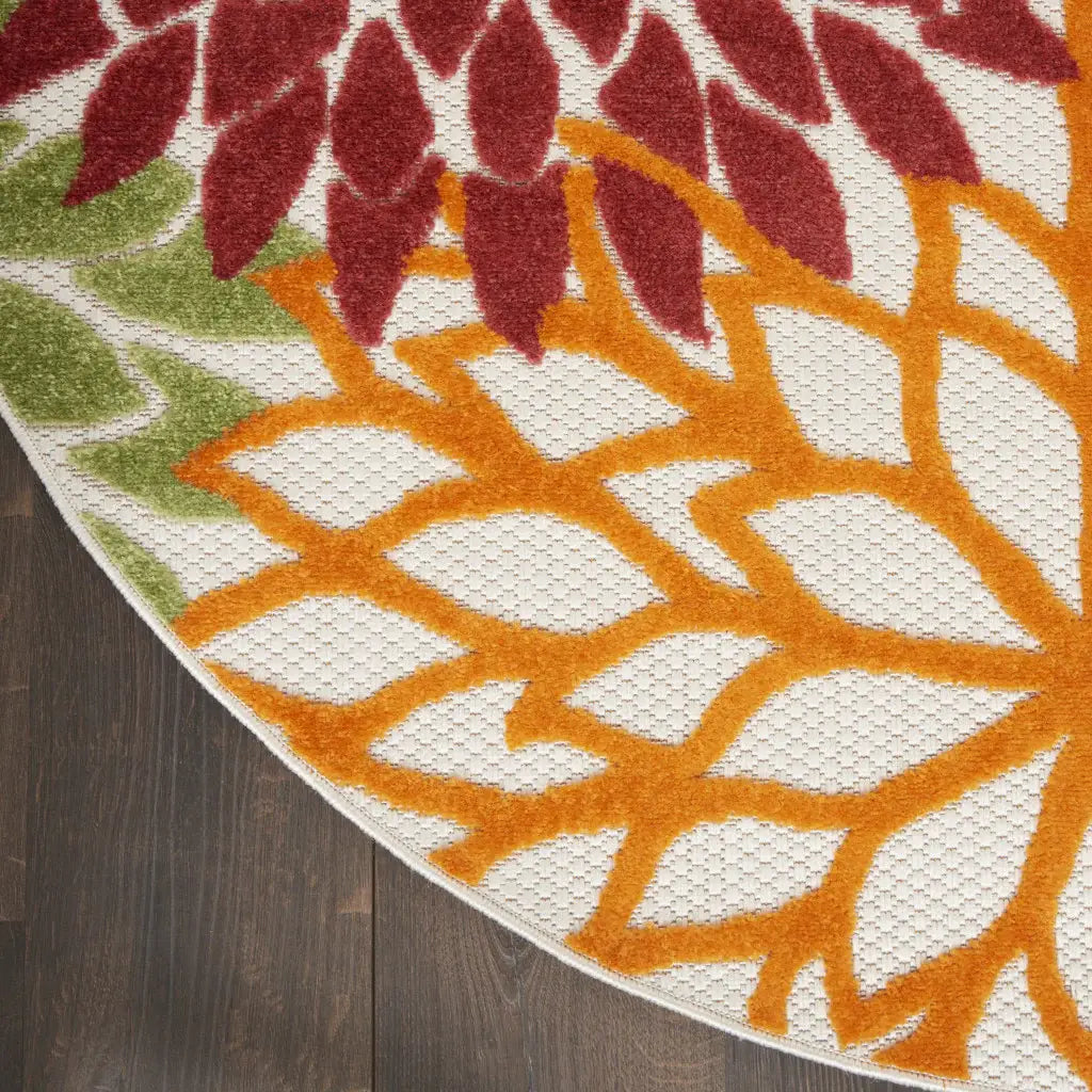8' X 8' Red Round Floral Non Skid Indoor Outdoor Area Rug - Homeroots - Flyclothing LLC