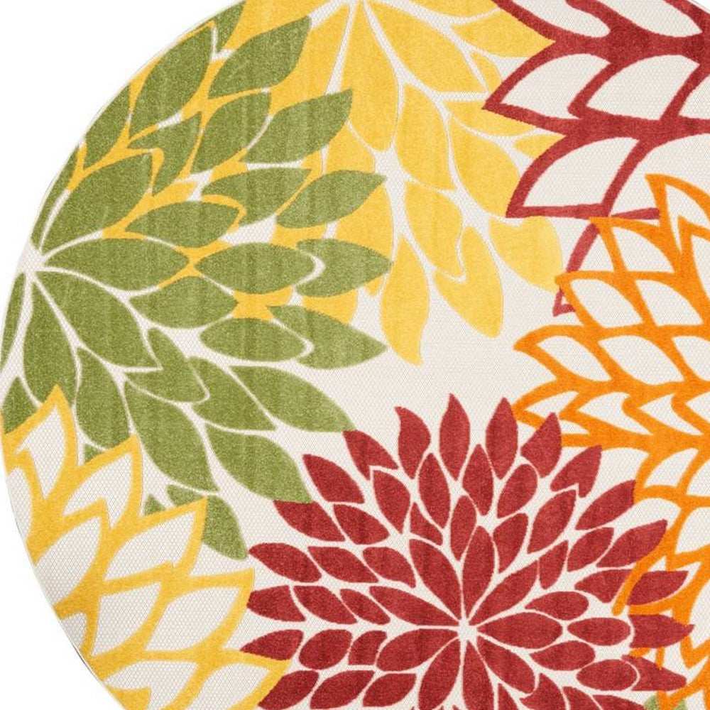 8' X 8' Red Round Floral Non Skid Indoor Outdoor Area Rug - Homeroots - Flyclothing LLC