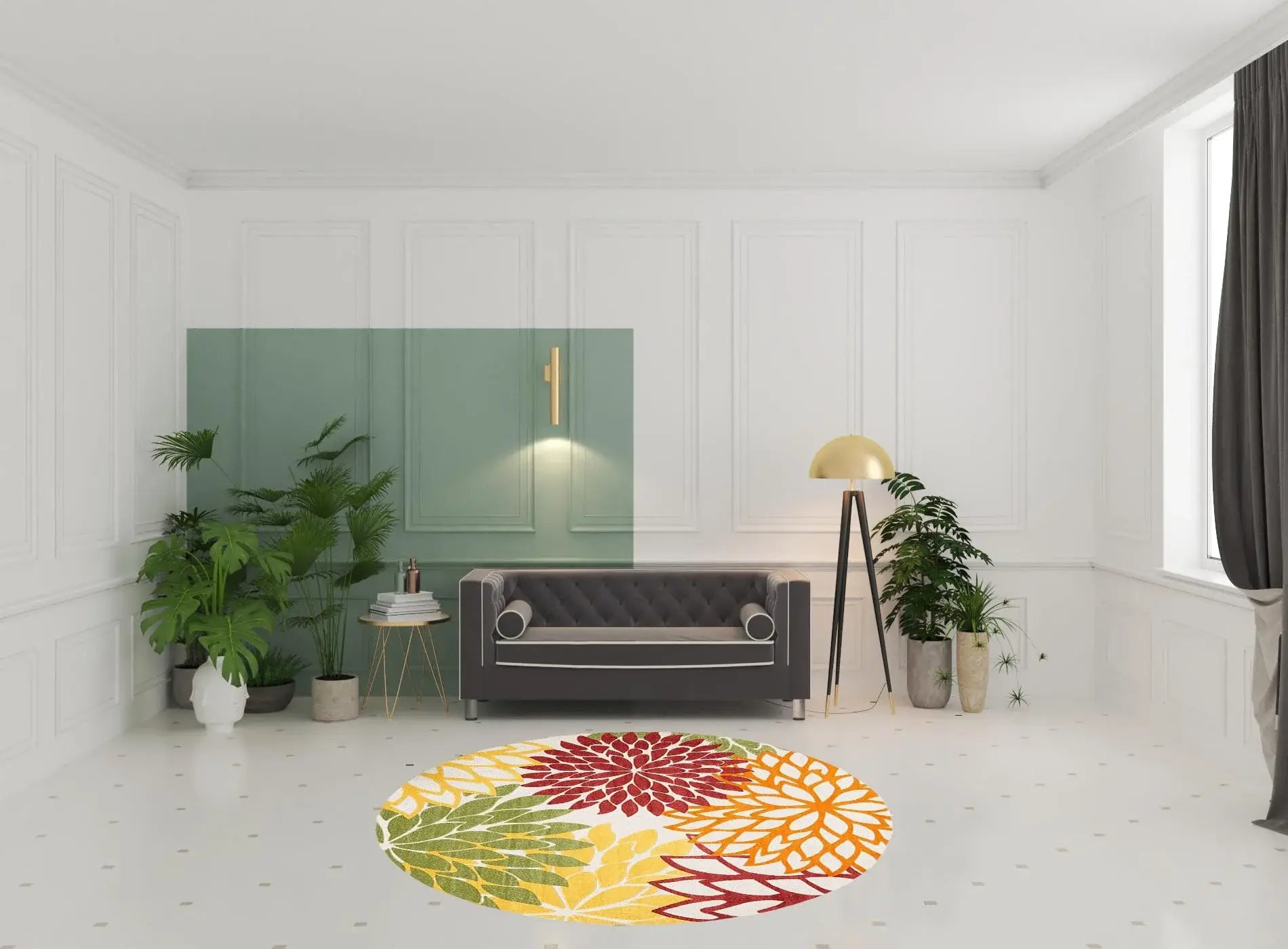 8' X 8' Red Round Floral Non Skid Indoor Outdoor Area Rug - Homeroots - Flyclothing LLC