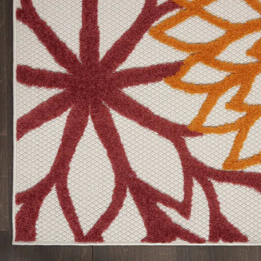 9' X 12' Red Floral Non Skid Indoor Outdoor Area Rug - Homeroots - Flyclothing LLC