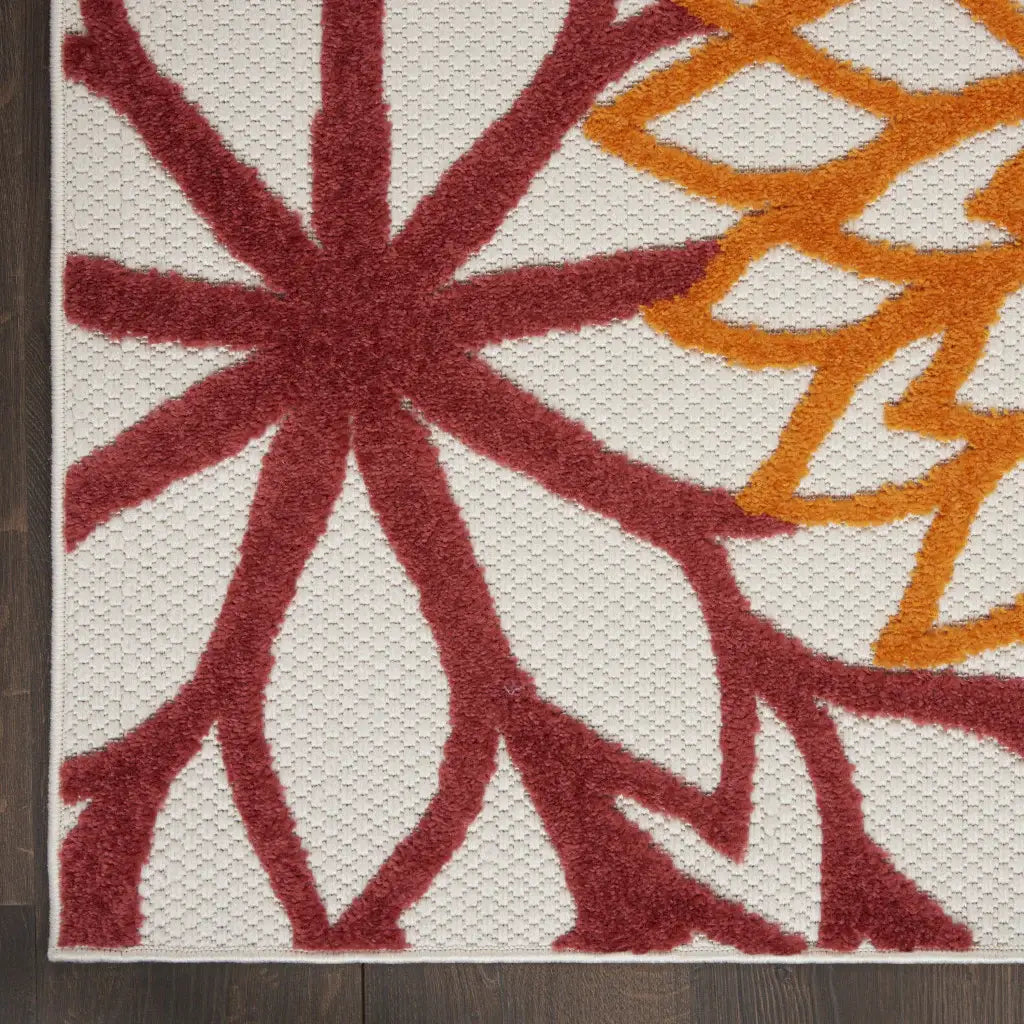 10' X 13' Red Floral Non Skid Indoor Outdoor Area Rug - Homeroots - Flyclothing LLC