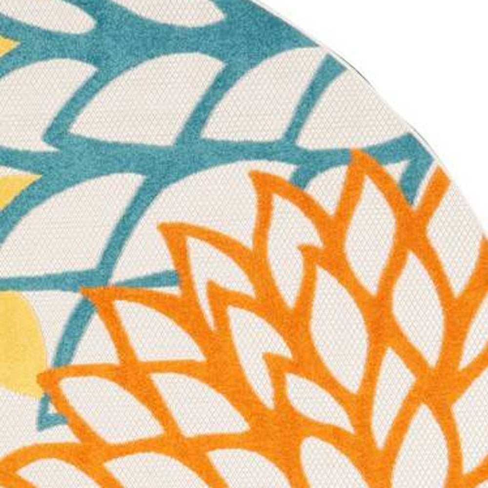 8' X 8' Turquoise Round Floral Non Skid Indoor Outdoor Area Rug - Homeroots - Flyclothing LLC