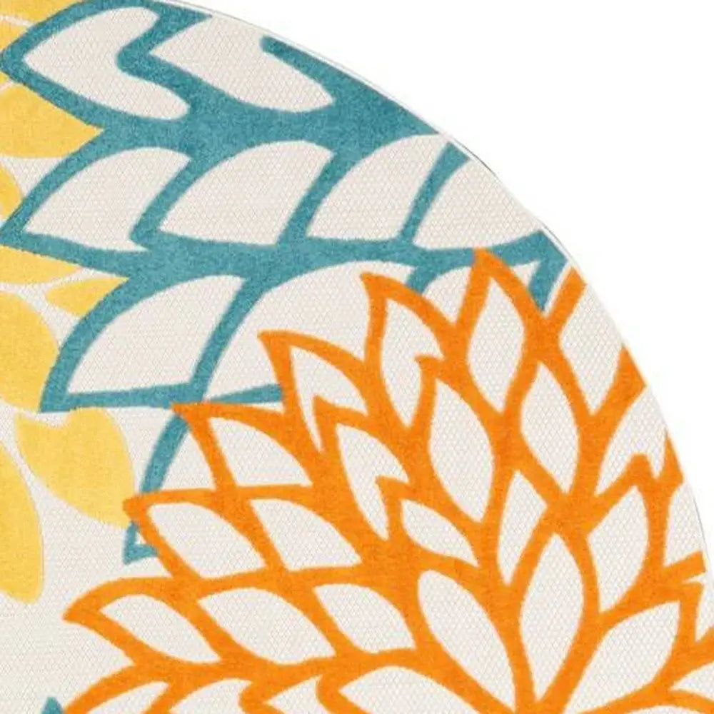 8' X 8' Turquoise Round Floral Non Skid Indoor Outdoor Area Rug - Homeroots - Flyclothing LLC