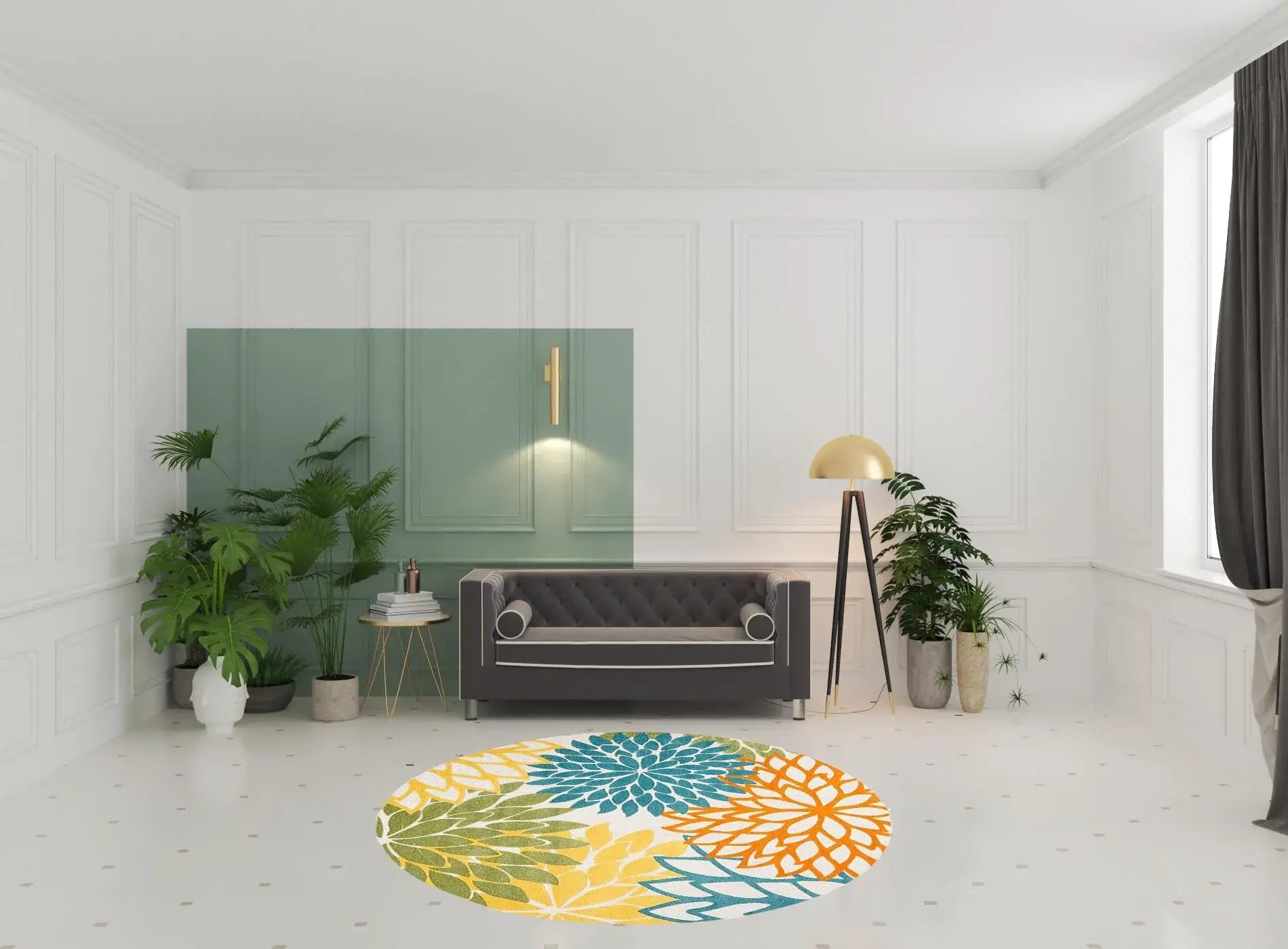 8' X 8' Turquoise Round Floral Non Skid Indoor Outdoor Area Rug - Homeroots - Flyclothing LLC