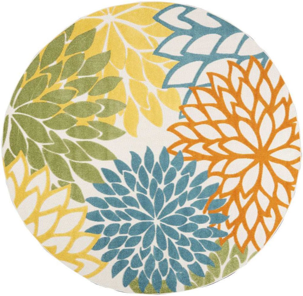 8' X 8' Turquoise Round Floral Non Skid Indoor Outdoor Area Rug - Homeroots - Flyclothing LLC