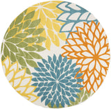 8' X 8' Turquoise Round Floral Non Skid Indoor Outdoor Area Rug - Homeroots