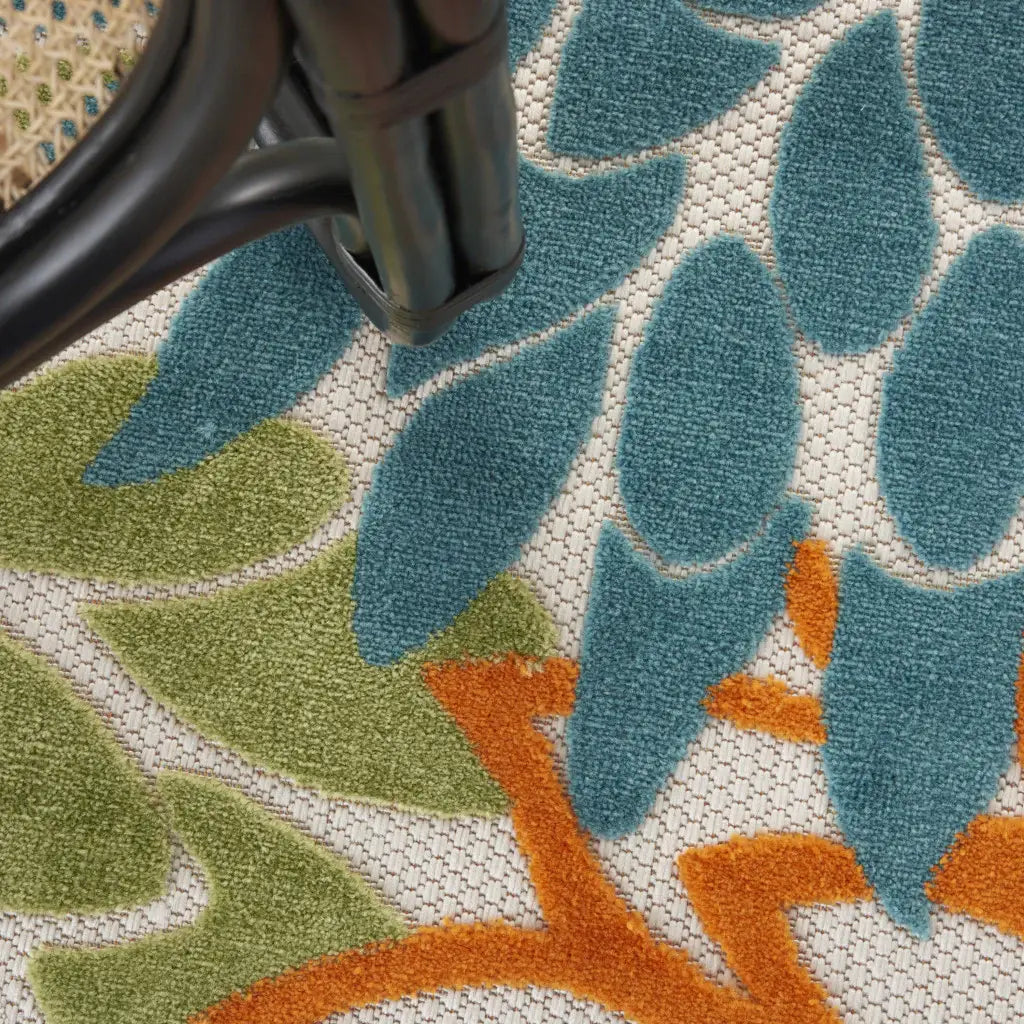 8' X 8' Turquoise Round Floral Non Skid Indoor Outdoor Area Rug - Homeroots - Flyclothing LLC