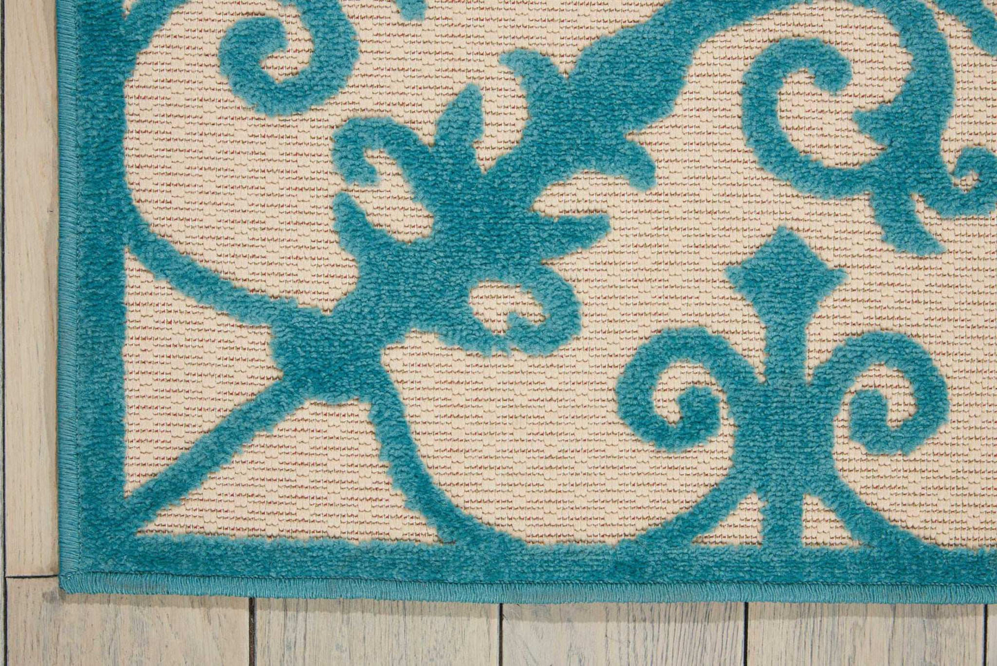 10' X 13' Aqua Damask Non Skid Indoor Outdoor Area Rug - Homeroots - Flyclothing LLC