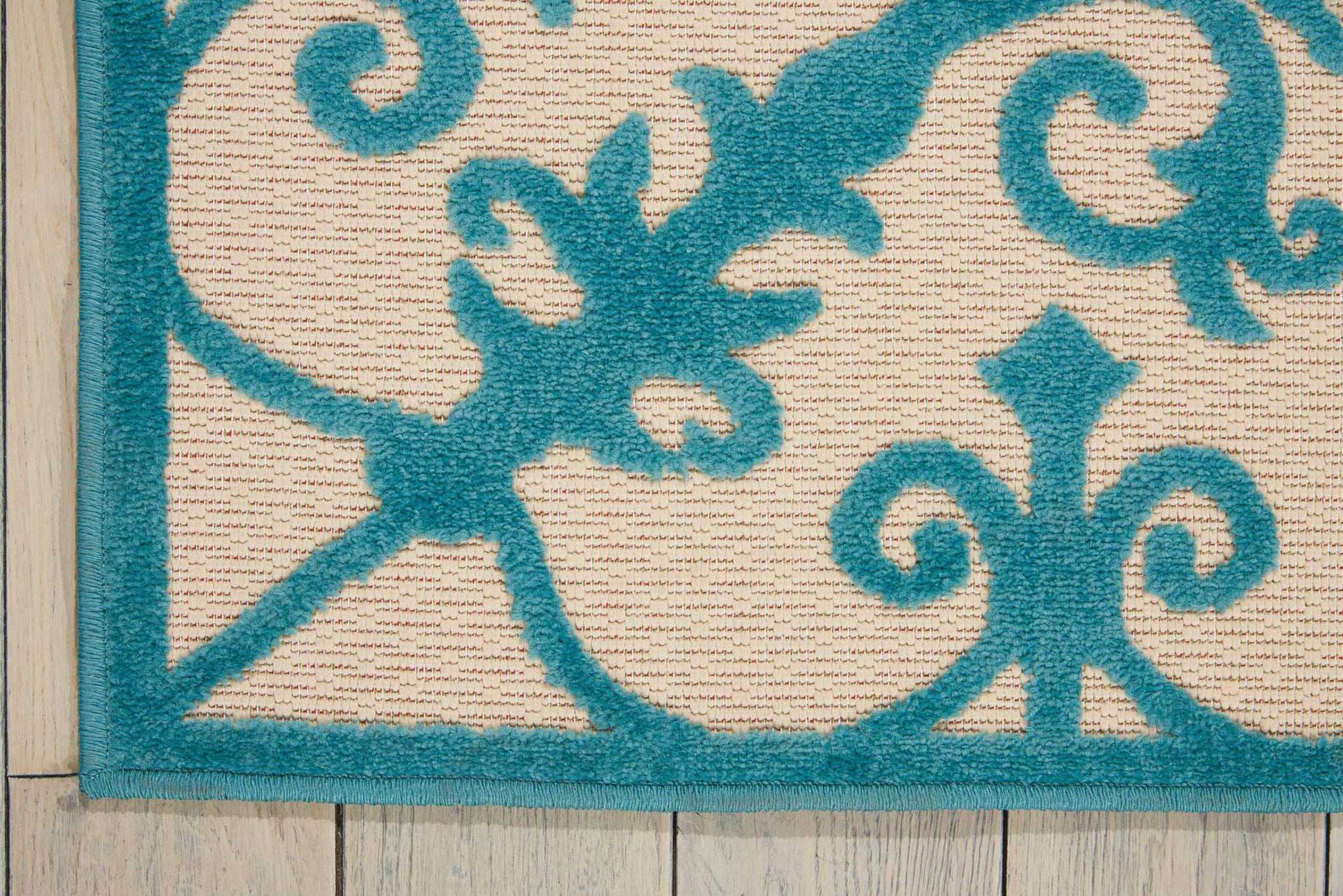 10' X 13' Aqua Damask Non Skid Indoor Outdoor Area Rug - Homeroots - Flyclothing LLC