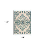 10' X 13' Aqua Damask Non Skid Indoor Outdoor Area Rug - Homeroots - Flyclothing LLC