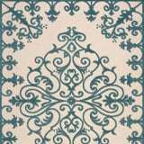 10' X 13' Aqua Damask Non Skid Indoor Outdoor Area Rug - Homeroots - Flyclothing LLC
