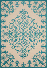 10' X 13' Aqua Damask Non Skid Indoor Outdoor Area Rug - Homeroots - Flyclothing LLC