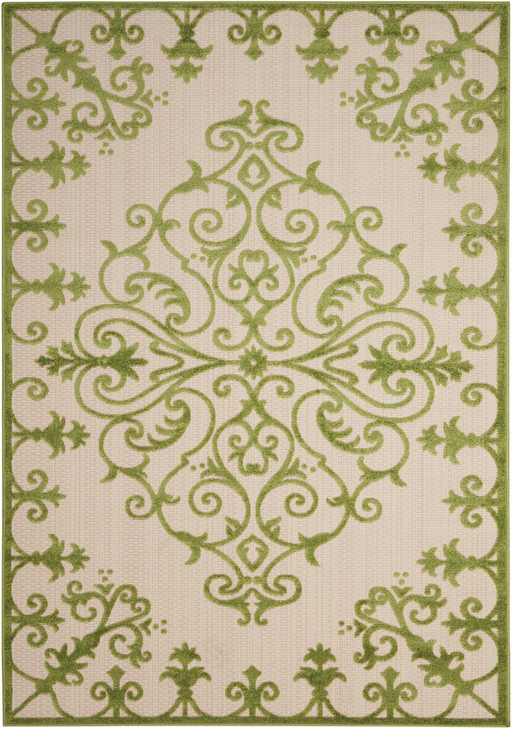 10' X 13' Green Damask Non Skid Indoor Outdoor Area Rug - Homeroots