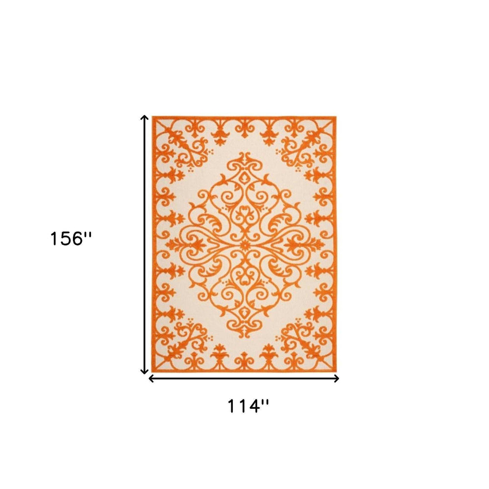 10' X 13' Orange Damask Non Skid Indoor Outdoor Area Rug - Homeroots - Flyclothing LLC