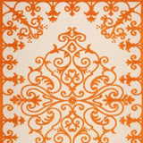 10' X 13' Orange Damask Non Skid Indoor Outdoor Area Rug