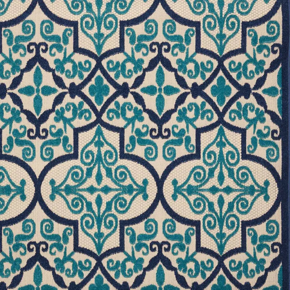 10' X 13' Navy Ikat Non Skid Indoor Outdoor Area Rug - Homeroots - Flyclothing LLC