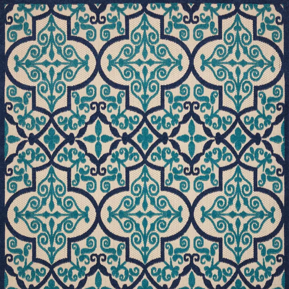 10' X 13' Navy Ikat Non Skid Indoor Outdoor Area Rug - Homeroots - Flyclothing LLC