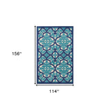 10' X 13' Navy Ikat Non Skid Indoor Outdoor Area Rug - Homeroots - Flyclothing LLC