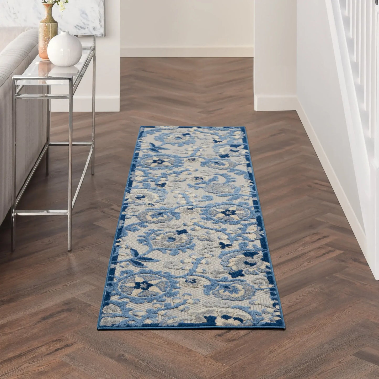 2' X 6' Blue And Grey Toile Non Skid Indoor Outdoor Runner Rug - Homeroots - Flyclothing LLC