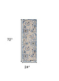 2' X 6' Blue And Grey Toile Non Skid Indoor Outdoor Runner Rug - Homeroots - Flyclothing LLC