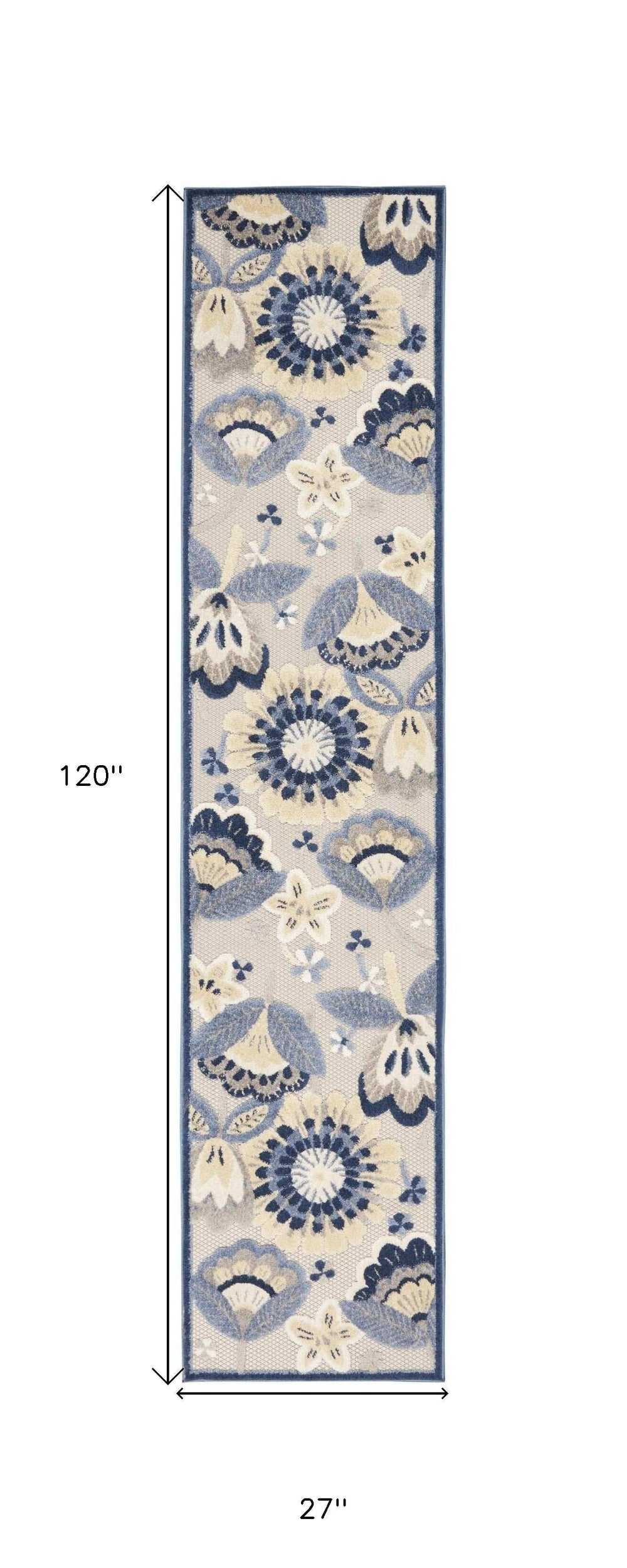 2' X 10' Blue And Grey Floral Non Skid Indoor Outdoor Runner Rug - Homeroots - Flyclothing LLC