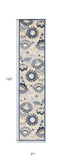 2' X 10' Blue And Grey Floral Non Skid Indoor Outdoor Runner Rug - Homeroots - Flyclothing LLC