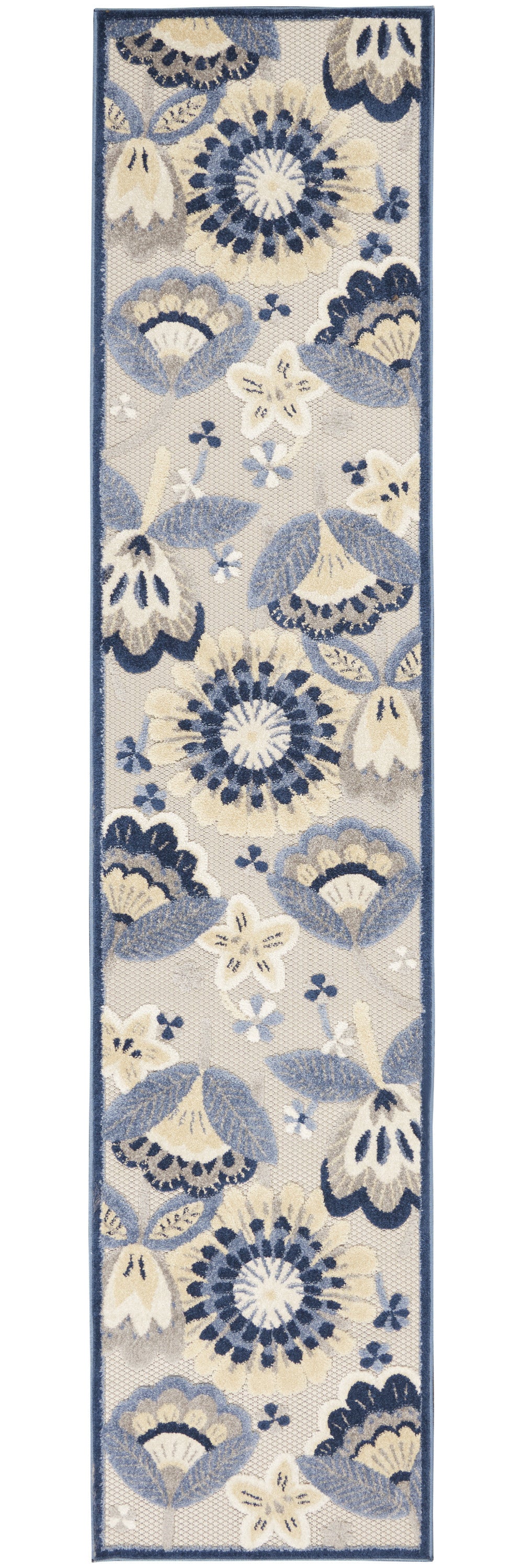 2' X 10' Blue And Grey Floral Non Skid Indoor Outdoor Runner Rug - Homeroots