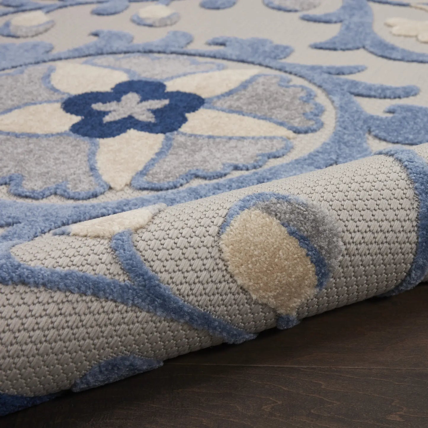 2' X 10' Blue And Grey Floral Non Skid Indoor Outdoor Runner Rug - Homeroots - Flyclothing LLC