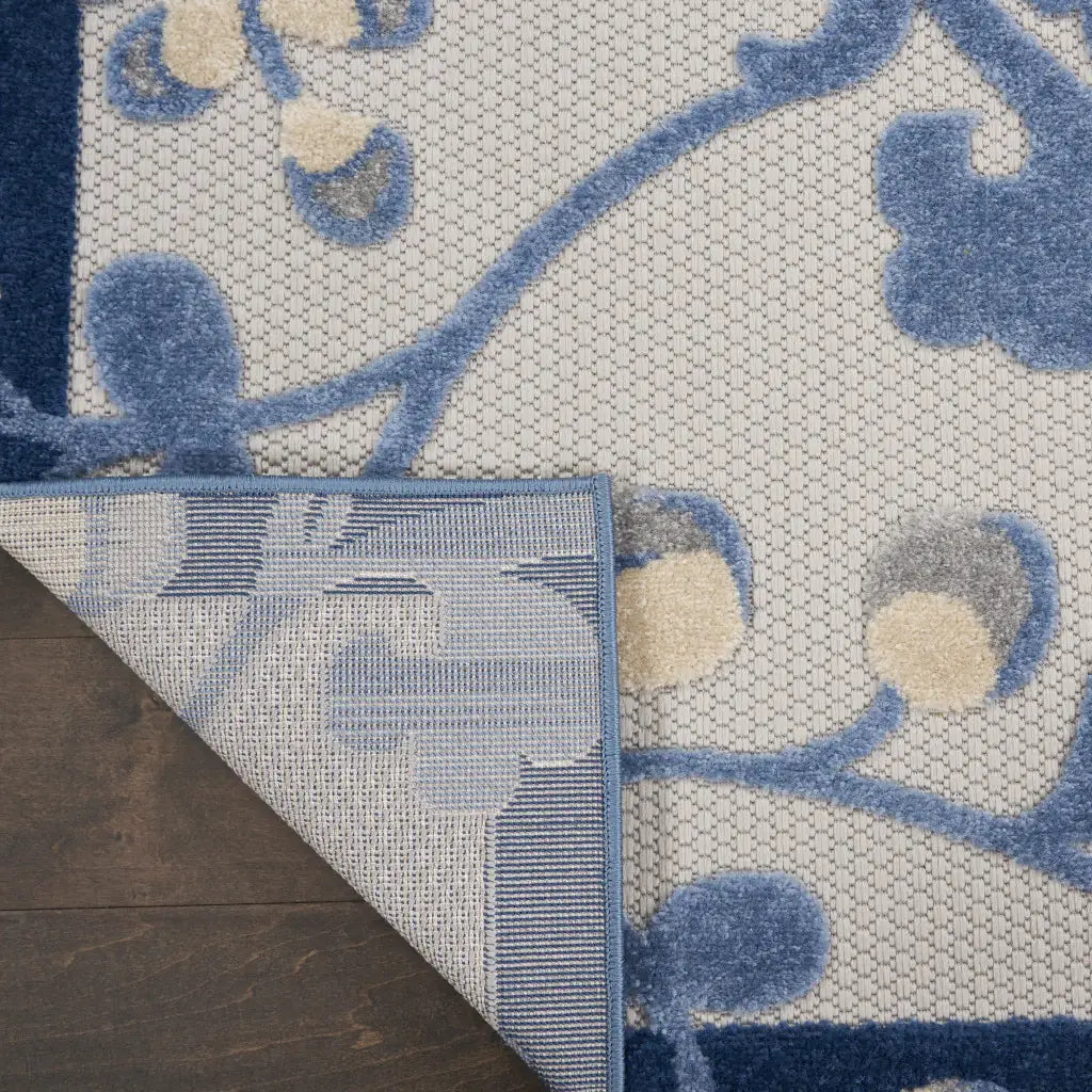 2' X 10' Blue And Grey Floral Non Skid Indoor Outdoor Runner Rug - Homeroots - Flyclothing LLC