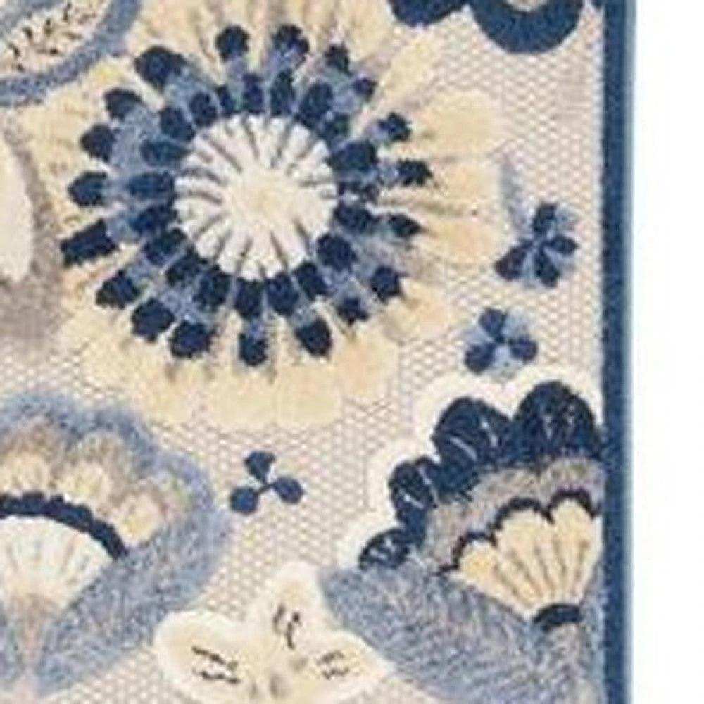 2' X 12' Blue And Grey Floral Non Skid Indoor Outdoor Runner Rug - Homeroots - Flyclothing LLC