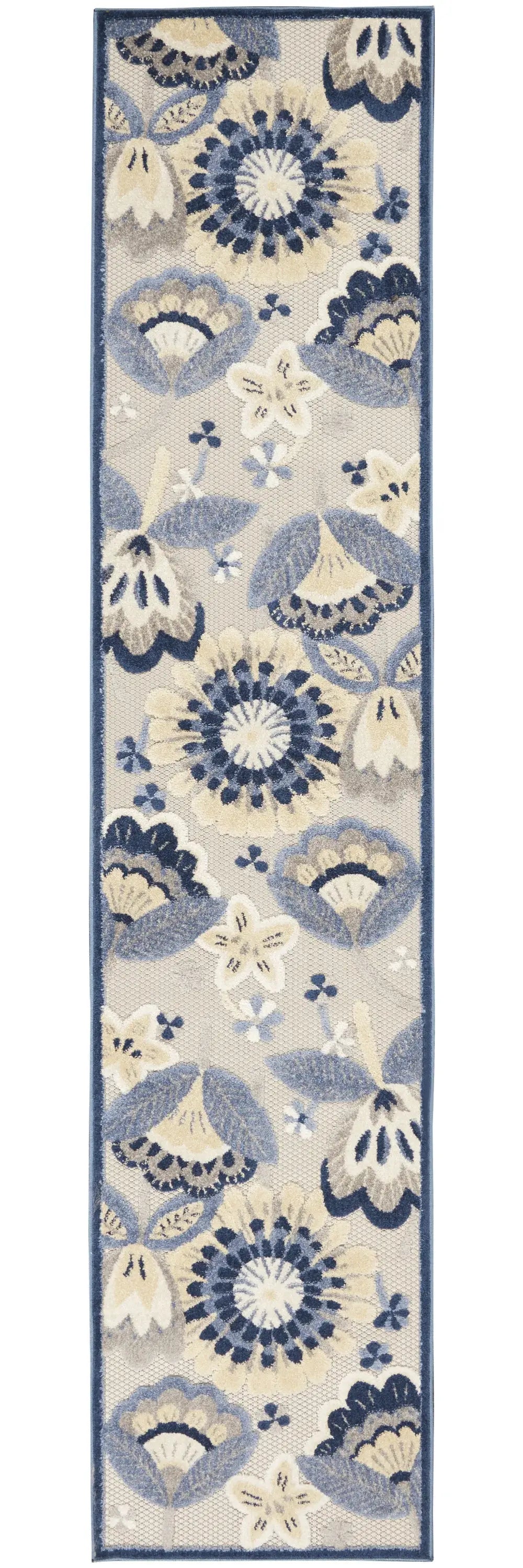 2' X 12' Blue And Grey Floral Non Skid Indoor Outdoor Runner Rug - Homeroots - Flyclothing LLC