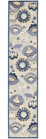2' X 12' Blue And Grey Floral Non Skid Indoor Outdoor Runner Rug - Homeroots - Flyclothing LLC