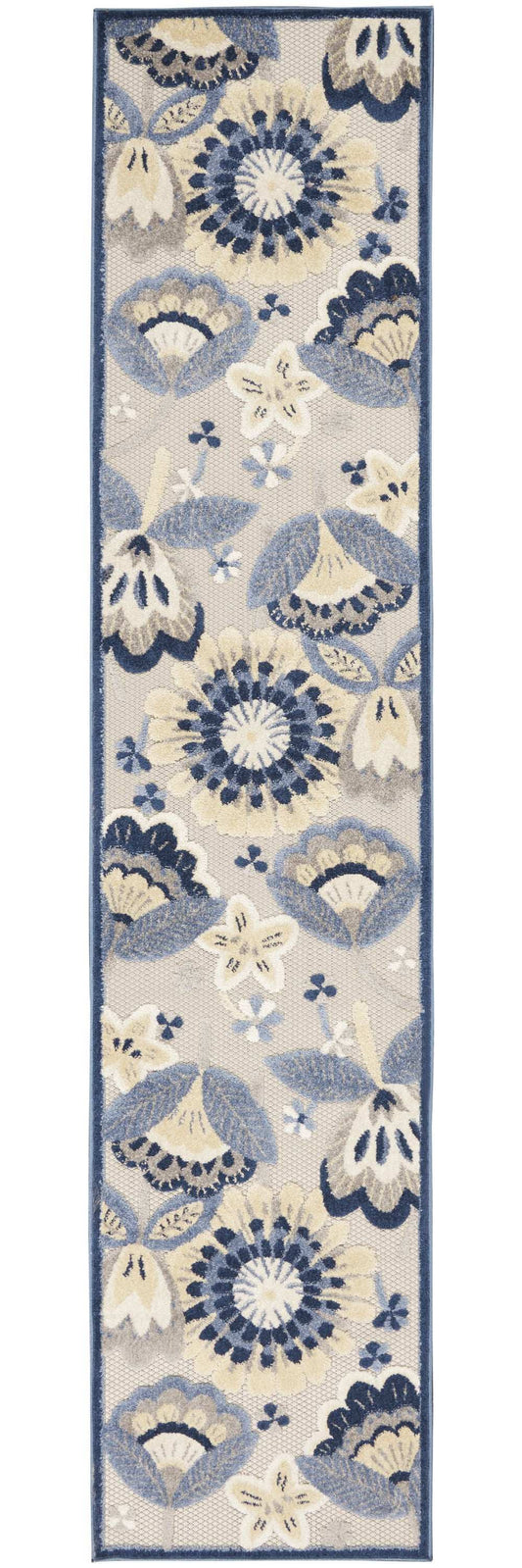 2' X 12' Blue And Grey Floral Non Skid Indoor Outdoor Runner Rug - Homeroots - Flyclothing LLC
