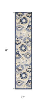 2' X 8' Blue And Grey Toile Non Skid Indoor Outdoor Runner Rug - Homeroots - Flyclothing LLC