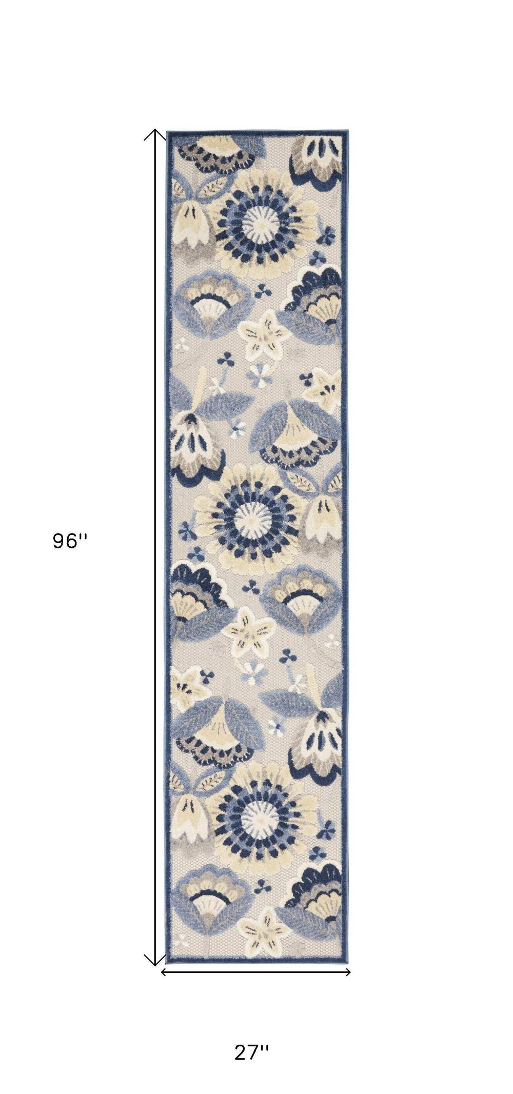 2' X 8' Blue And Grey Toile Non Skid Indoor Outdoor Runner Rug - Homeroots - Flyclothing LLC