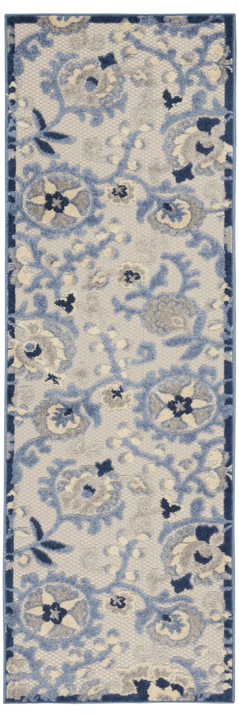 2' X 8' Blue And Grey Toile Non Skid Indoor Outdoor Runner Rug - Homeroots - Flyclothing LLC