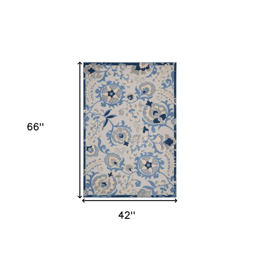 4' X 6' Blue And Grey Toile Non Skid Indoor Outdoor Area Rug - Homeroots - Flyclothing LLC