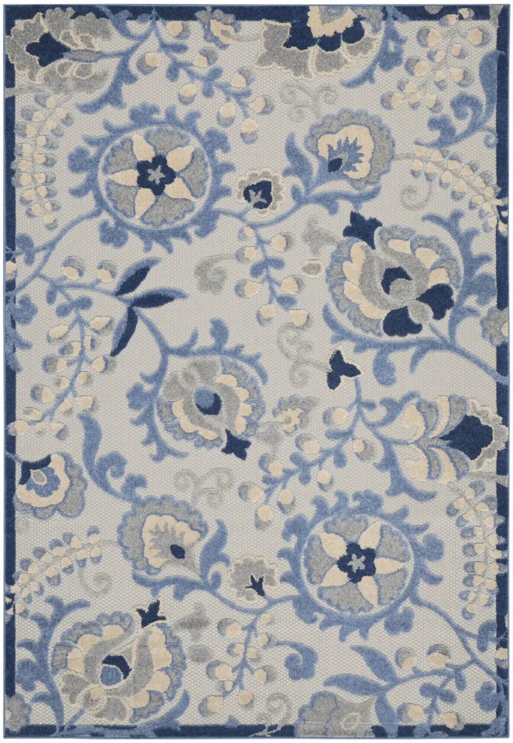 5' X 7' Blue And Grey Toile Non Skid Indoor Outdoor Area Rug - Homeroots - Flyclothing LLC