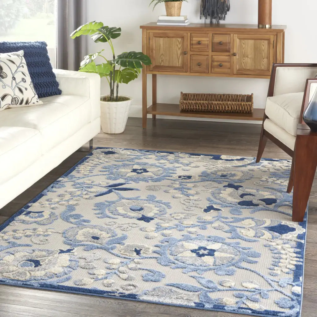 5' X 7' Blue And Grey Toile Non Skid Indoor Outdoor Area Rug - Homeroots - Flyclothing LLC