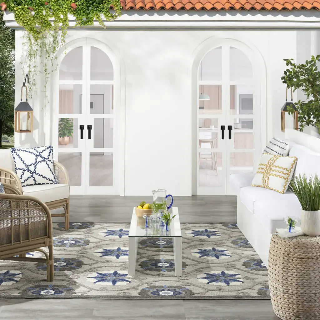 5' X 7' Blue And Grey Toile Non Skid Indoor Outdoor Area Rug - Homeroots - Flyclothing LLC