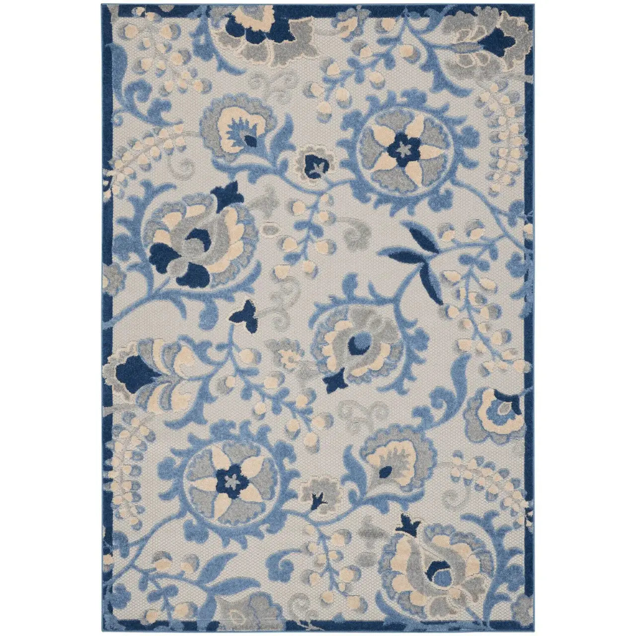 9' X 12' Blue And Grey Toile Non Skid Indoor Outdoor Area Rug - Homeroots - Flyclothing LLC