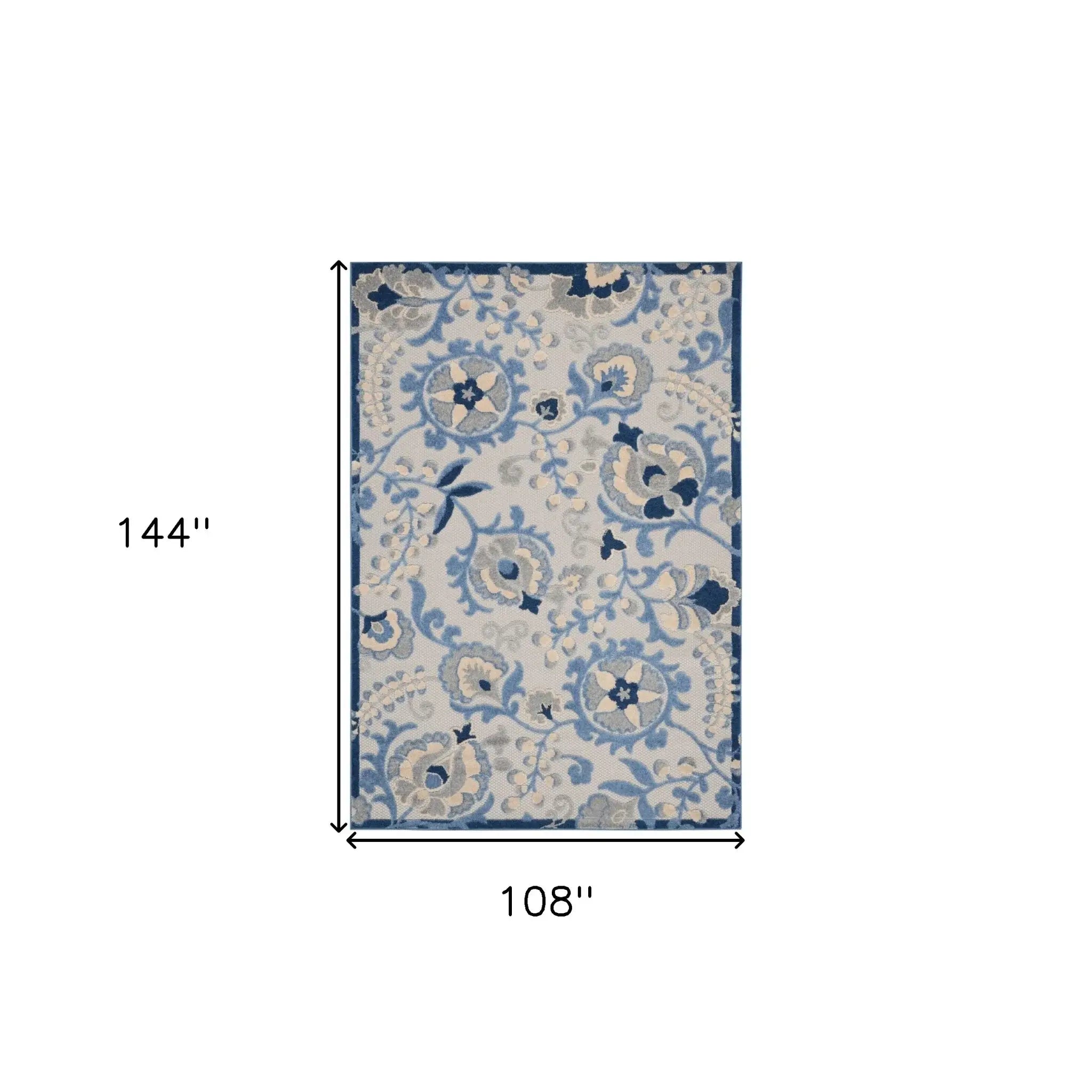 9' X 12' Blue And Grey Toile Non Skid Indoor Outdoor Area Rug - Homeroots - Flyclothing LLC