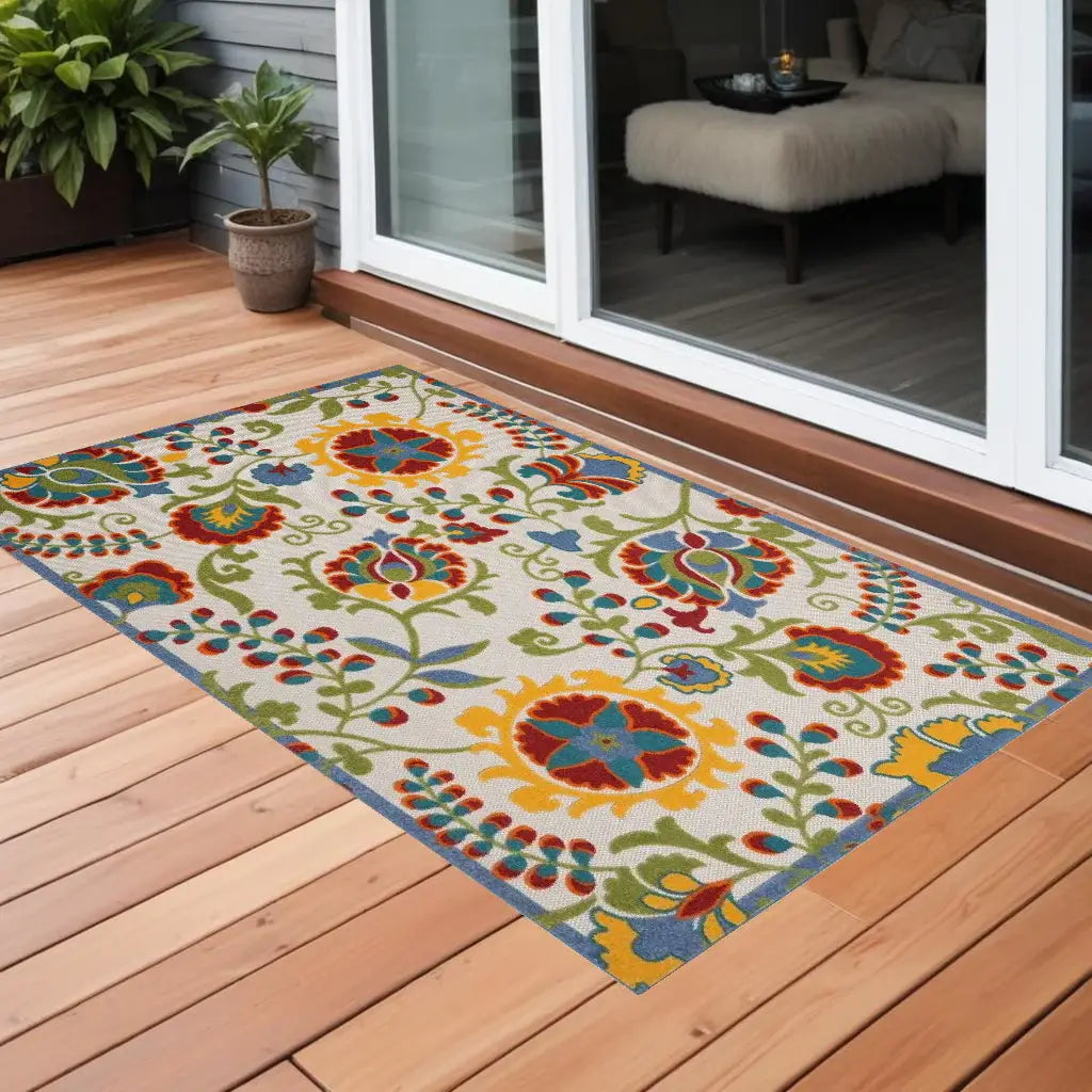 3' X 4' Ivory Toile Non Skid Indoor Outdoor Area Rug - Homeroots - Flyclothing LLC