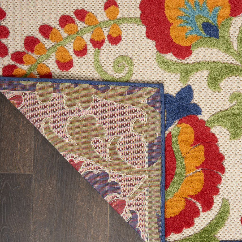 9' X 12' Beige Orange And Red Toile Non Skid Indoor Outdoor Area Rug