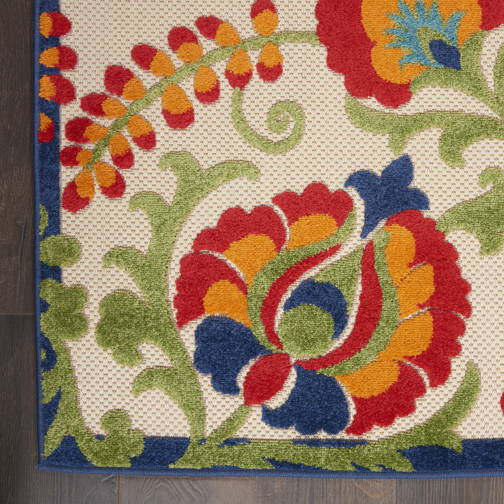 9' X 12' Beige Orange And Red Toile Non Skid Indoor Outdoor Area Rug