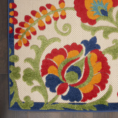 9' X 12' Beige Orange And Red Toile Non Skid Indoor Outdoor Area Rug