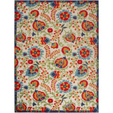 9' X 12' Beige Orange And Red Toile Non Skid Indoor Outdoor Area Rug - Homeroots