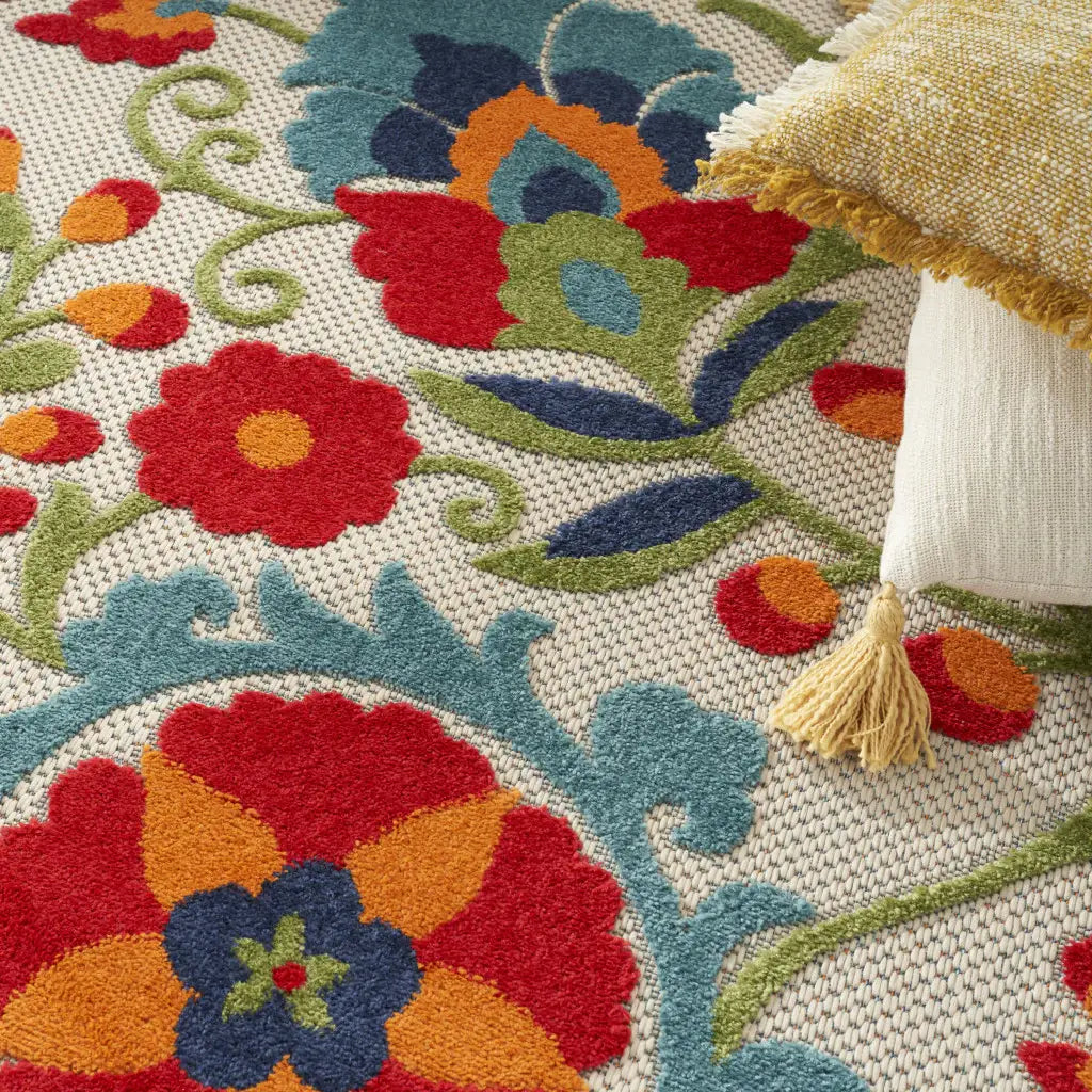 9' X 12' Beige Orange And Red Toile Non Skid Indoor Outdoor Area Rug - Homeroots - Flyclothing LLC